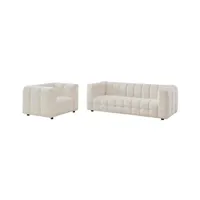 canapé 3 places et fauteuil en tissu bouclette blanc ivoire lerici de