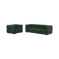 canapé 3 places et fauteuil en tissu bouclette vert lerici de