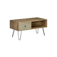 table basse homcom table basse design industriel graphique - tiroir coulissant, 2 niches - piètement épingle métal noir panneaux aspect bois