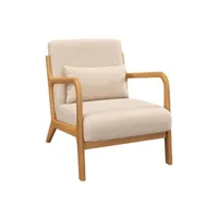 fauteuil de relaxation homcom fauteuil lounge - 3 coussins inclus - assise profonde - accoudoirs - structure bois hévéa - aspect velours beige