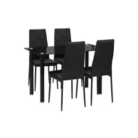 table de cuisine homcom table de salle à manger avec 4 chaises design contemporain chesterfield acier plateau verre trempé pvc effet capitonné noir