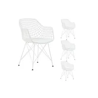 chaise idimex lot de 4 chaises de salle à manger ou cuisine alicante en plastique blanc et 4 pieds en métal laqué blanc
