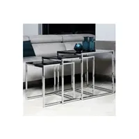 table basse maison et styles lot de 3 tables gigognes 50, 45 et 40 cm en verre et métal chromé