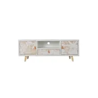 meubles tv generique meubles de télévision dkd home decor blanc bois bambou (140 x 40 x 51 cm)