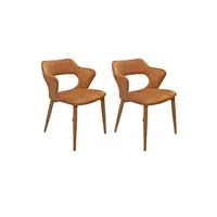 chaise meubletmoi lot de 2 chaises avec accoudoirs et pieds en velours orange - sweet