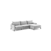 canapé d'angle meubletmoi canapé angle droit 3 places tissu gris chiné garnissage plumes - brad
