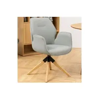 chaise maison et styles fauteuil repas 60,5x58,5x91 cm en tissu gris clair et pieds chêne