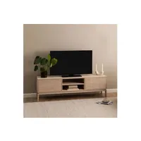 meubles tv maison et styles meuble tv 2 portes 160x40x50 cm décor chêne blanchi - liney