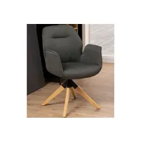 chaise maison et styles fauteuil repas 60,5x58,5x91 cm en tissu gris foncé et pieds chêne