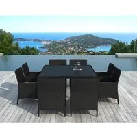 table repas outdoor + 8 fauteuils en résine tressée noir malaga