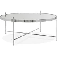 table basse ronde grande en verre chromé et piétement en métal wally