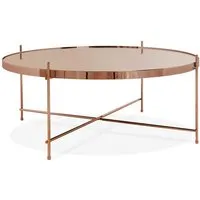 table basse ronde grande en verre cuivre et piétement en métal wally
