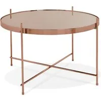 table basse ronde petite en verre cuivre et piétement en métal wally