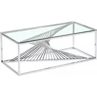 table basse en verre transparent et pieds argent darwin