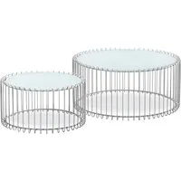 ensemble de 2 tables basses universe verre blanc et métal gris