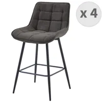 lot de 4 fauteuils de bar en tissu gris souris et métal noir
