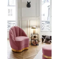 fauteuil vintage en velours rose avec base cerclage doré effet laiton betty