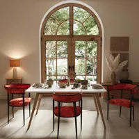 chaise de salle à manger design avec dossier arrondi en velours aurore ocre