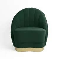 fauteuil design en velours avec base cerclage doré effet laiton vert sapin