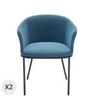 lot de 2 fauteuils de salle à manger en velours andréa bleu