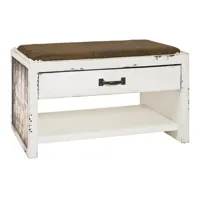 banc avec 1 tiroir et 1 rangement à motif décor en optique vintage blanc essuyé
