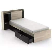 lit avec niche et tiroir life chêne noir mat