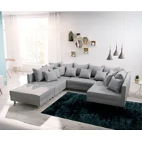 canapé-panoramique modulable clovis gris salon tissu plat tabouret