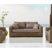 canapé-lounge nizza 180x95 rotin gris avec coussins marron canapé lounge 2 places