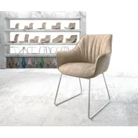 fauteuil keila-flex avec accoudoirs beige vintage cadre patin acier inoxydable