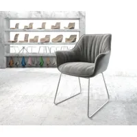 fauteuil keila-flex avec accoudoirs velours gris cadre patin acier inoxydable