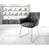 fauteuil keila-flex avec accoudoirs cuir véritable noir cadre patin acier inoxydable