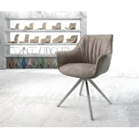 chaise-pivotante keila-flex avec accoudoirs taupe vintage cadre croisé angulaire acier inoxydable pivote sur 180°