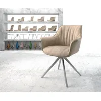 chaise-pivotante keila-flex avec accoudoirs beige vintage cadre croisé angulaire acier inoxydable pivote sur 180°