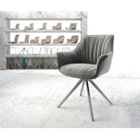 chaise-pivotante keila-flex avec accoudoirs velours gris cadre croisé angulaire acier inoxydable pivote sur 180°