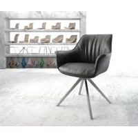 chaise-pivotante keila-flex avec accoudoirs cuir véritable noir cadre croisé angulaire acier inoxydable pivote sur 180°