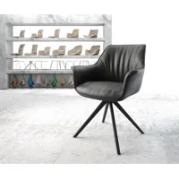 chaise-pivotante keila-flex avec accoudoirs cuir véritable noir cadre croisé angulaire noir pivote sur 180°