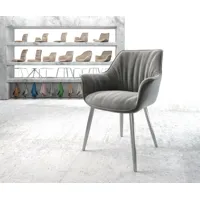 fauteuil keila-flex avec accoudoirs velours gris 4-pieds conique acier inoxydable
