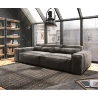 big-sofa sirpio xl 270x130 cm microfibre marron kaki avec tabouret