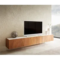 meuble-tv secara 220 cm acacia naturel 4 portes marbre flottant