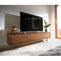 meuble-tv stonegrace 200 cm acacia marron placage pierre 4 portes pied en v noir