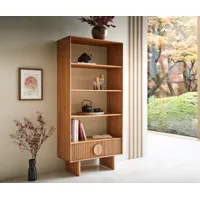 bibliothèque surimu 90x185 cm acacia marron clair 2 portes 4 compartiments étagère pieds en bois