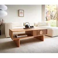 table-basse surimu 115x60 cm acacia brun clair 2 tiroirs liège-poignée pieds en bois