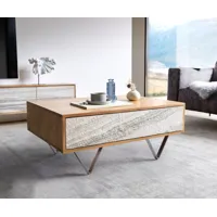 table basse kleo 80x60 cm acacia naturel 2 tiroirs pieds en v inox