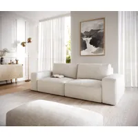 big sofa lanzo l 260x110 cm bouclee crème-blanc avec tabouret