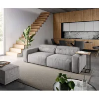 big-sofa sirpio l 260x110 cm velours côtelé gris argenté avec tabouret