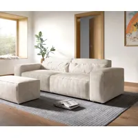 big-sofa sirpio xl 270x130 cm velours côtelé beige avec tabouret