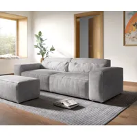big-sofa sirpio xl 270x130 cm velours côtelé gris argenté avec tabouret