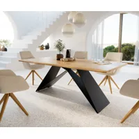 table de salle à manger edge 200x100x3 chêne naturel piétement en v acier plat noir live-edge