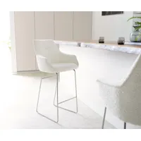 chaise-de-bar alja-flex bouclé blanc cadre à patins en acier inoxydable ressorts ensachés