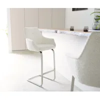 chaise-de-bar alja-flex bouclé blanc cadre luge plat acier inoxydable ressorts ensachés